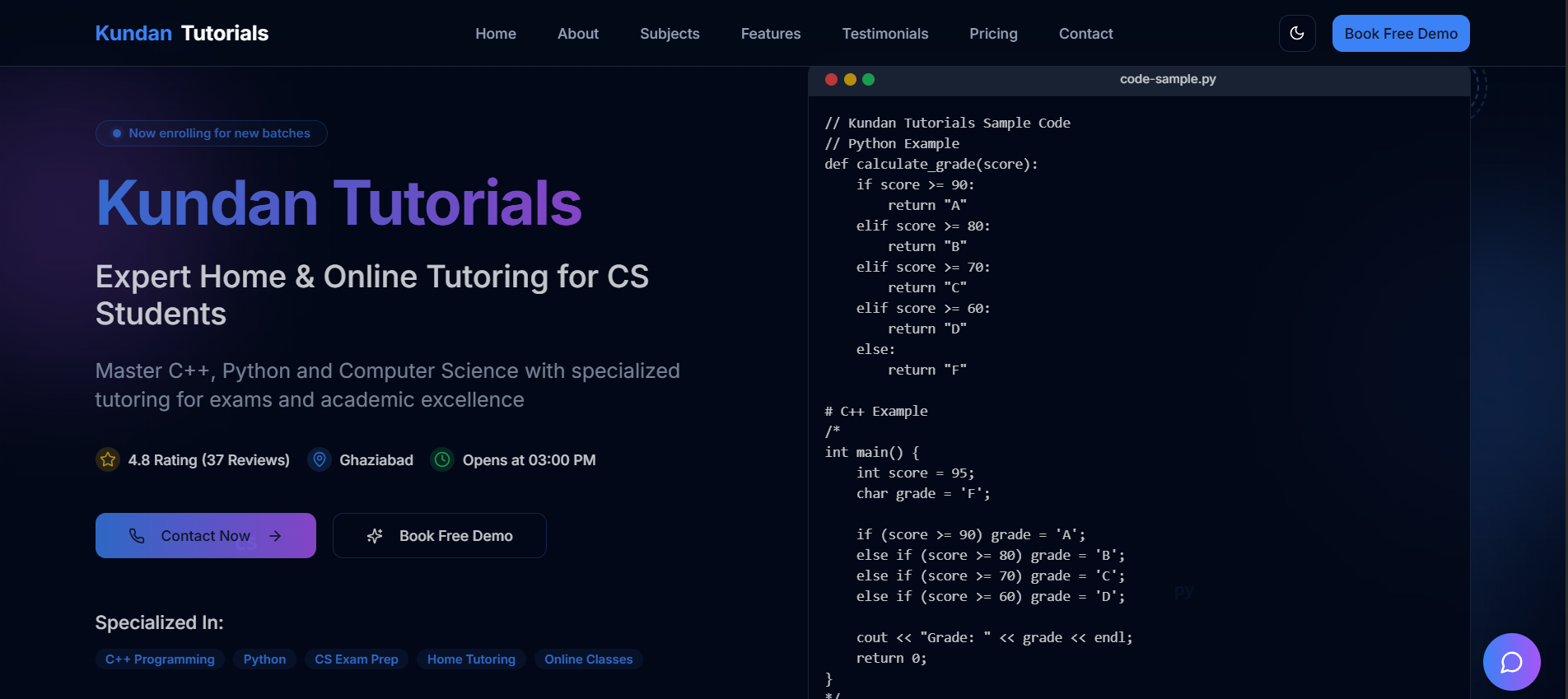 Kundan Tutorials - Coaching Website